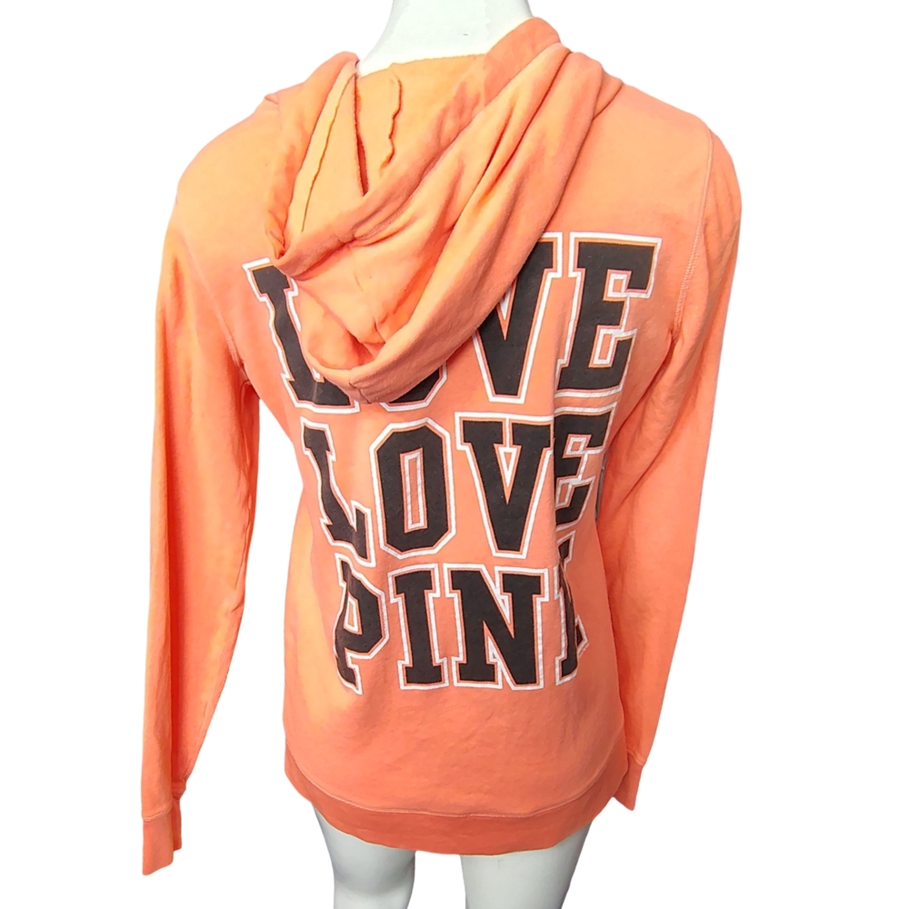 PINK Victoria's Secret Orange Zip-Up Hoodie Size XS - Picture 3 of 5